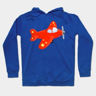 Cute happy red plane flying cartoon illustration Hoodie